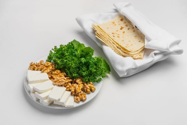 Bread, Cheese, Walnuts, Parsley.